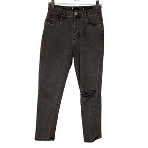 Cotton On High Rise Stretch Mom Jeans Women Distressed Faded Black Denim No Size